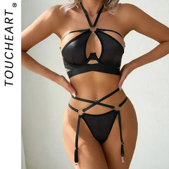 Toucheart Lingerie Suit Underwear Steel Ring Webbing Splicing Cross Temptation Gathering Thong Sex Suit