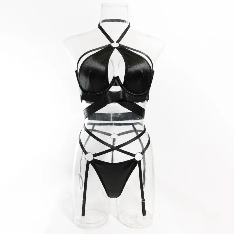 Toucheart Lingerie Suit Underwear Steel Ring Webbing Splicing Cross Temptation Gathering Thong Sex Suit