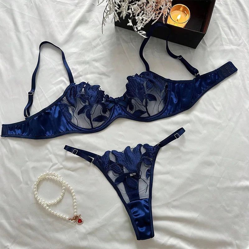 Toucheart Lingerie Lace Transparent Underwear  Embroidery Brief Set Bra Kit Push Up Breves Sets Thin Erotic Bras