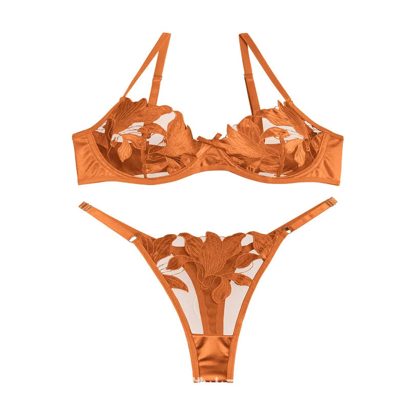 Toucheart Lingerie Lace Transparent Underwear  Embroidery Brief Set Bra Kit Push Up Breves Sets Thin Erotic Bras