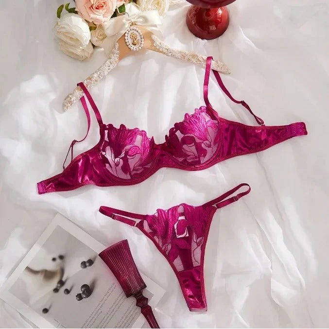 Toucheart Lingerie Lace Transparent Underwear  Embroidery Brief Set Bra Kit Push Up Breves Sets Thin Erotic Bras