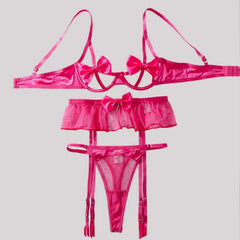Toucheart Lingerie with Pink Bow Decoration, Three-point Bodyshaping Backless Delicate Intimatesplit Lingerie Set