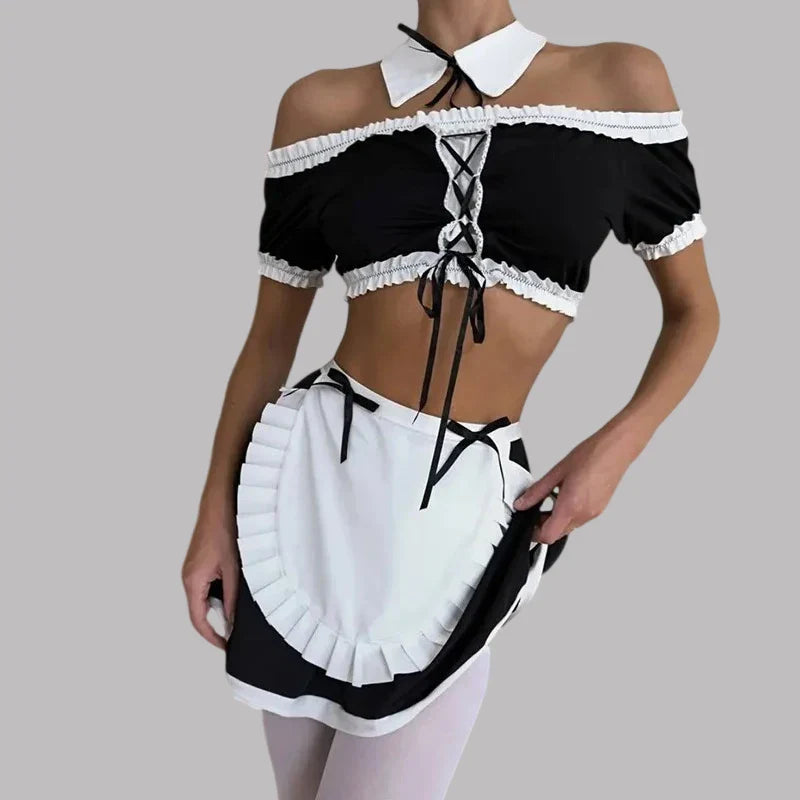 Toucheart Maid Cosplay Romantic Contrast Color Party Slim Underwear Set