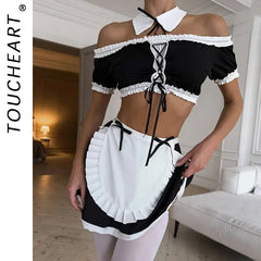 Toucheart Maid Cosplay Romantic Contrast Color Party Slim Underwear Set
