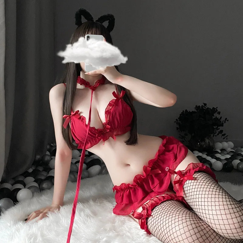 Toucheart Maid Erotic Lace Cosplay Girls Party Slim Backless Intimate Underwear Set