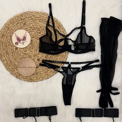 Toucheart Mesh Lingerie Split Kit with Gloves Steel Ring Laceup See-through Private Set