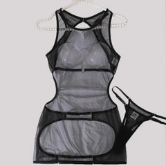 Toucheart Onesie Thin Solid Colorable Perspective Mesh High Waist Slim Body Showing Off Lingerie Set