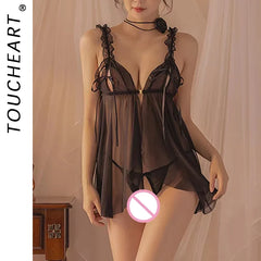 Toucheart Suspender Nightgown Transparent Lingerie Sex Crotchless Backless Open Bra Body Dress Mesh Erotics