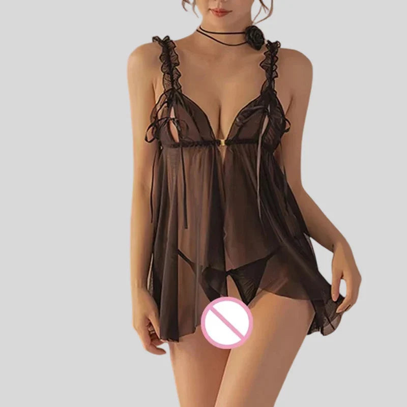 Toucheart Suspender Nightgown Transparent Lingerie Sex Crotchless Backless Open Bra Body Dress Mesh Erotics
