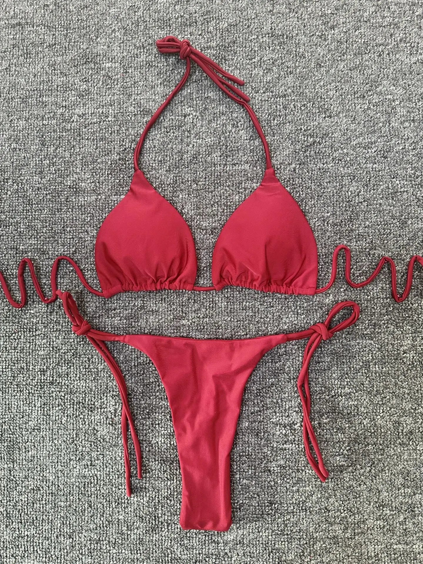 Toucheart Swimsuit Strappy High Waist Bikini Backless Intimate Elegant Solid Color Three Point Swimsuit Bikini