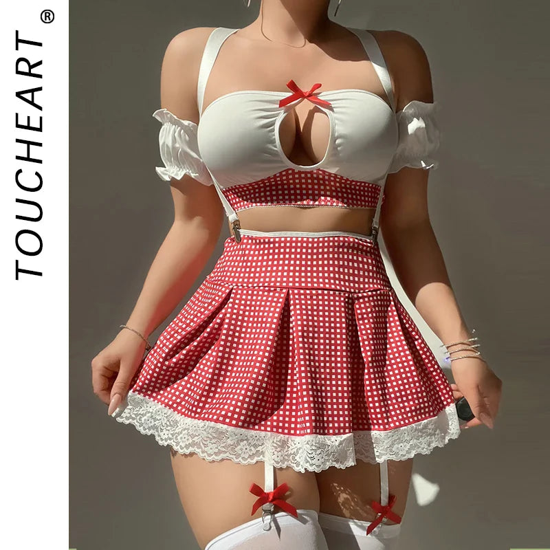 Toucheart Temptation Lingerie Set Schoolgirls Strap Role Play Lace Uniform Erotic Sex Cosplay