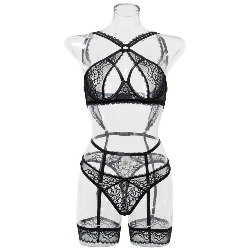 Toucheart Underwear Halter Steel Ring Lace See-through Embroidery Slim GatherSplitKit