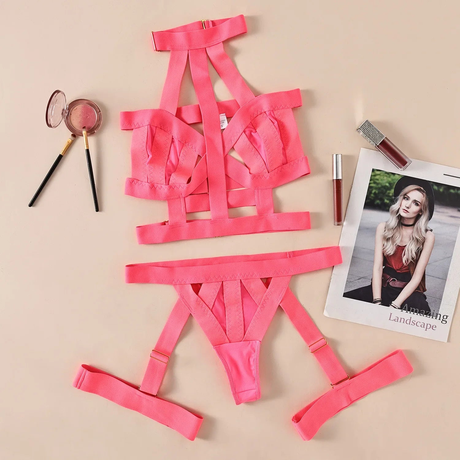 Toucheart Underwear Set Straps Backless Halter Corset Underwear Solid Erotic Sensual Bra Briefs Suits