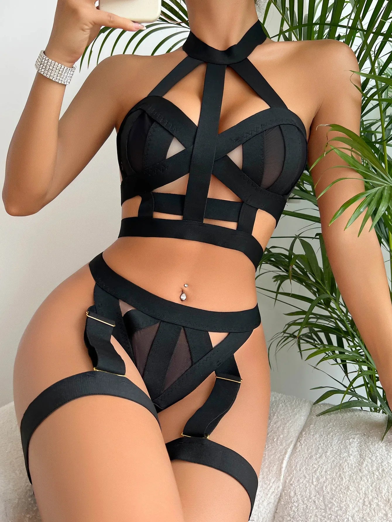 Toucheart Underwear Set Straps Backless Halter Corset Underwear Solid Erotic Sensual Bra Briefs Suits