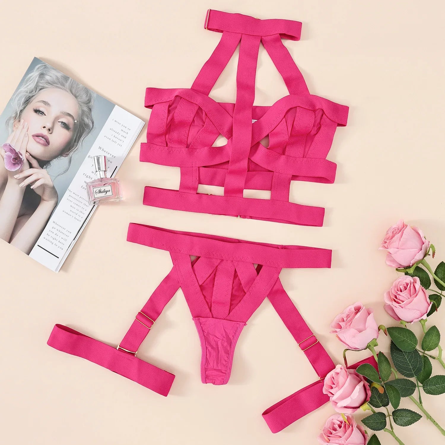 Toucheart Underwear Set Straps Backless Halter Corset Underwear Solid Erotic Sensual Bra Briefs Suits