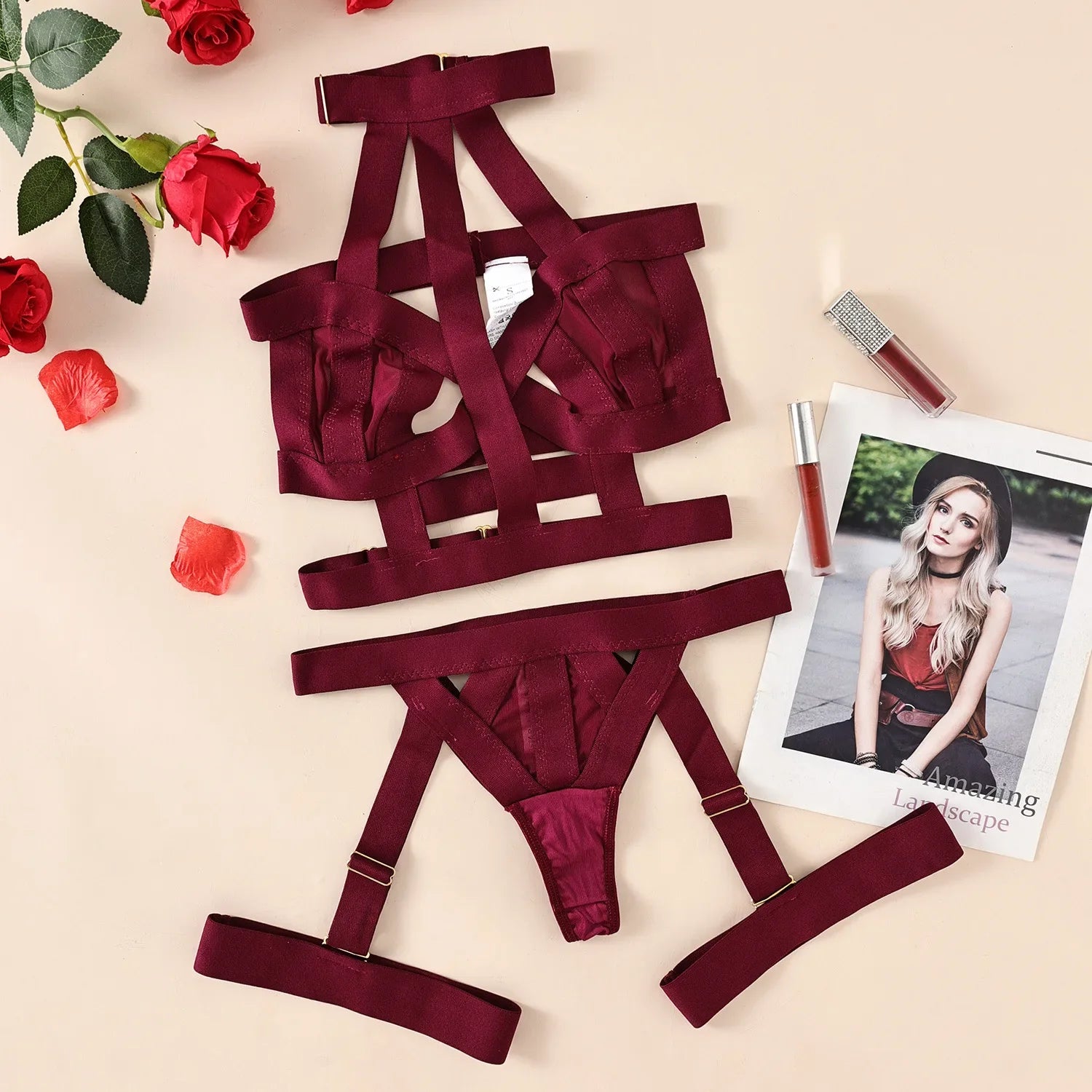 Toucheart Underwear Set Straps Backless Halter Corset Underwear Solid Erotic Sensual Bra Briefs Suits