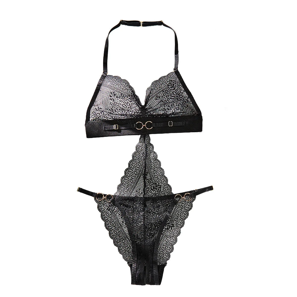 Toucheart Underwear Neck Halter Solid Color Underwear Perspective Lace Waist-exposed Open-stitched Sex Jumpsuit