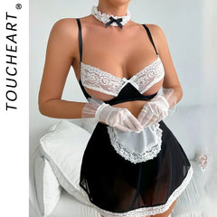 Toucheart Uniform Suit Maid Cosplay Sexiest Lace Crotchless Skirt Doll Desire Maids Perspective Sex Uniform