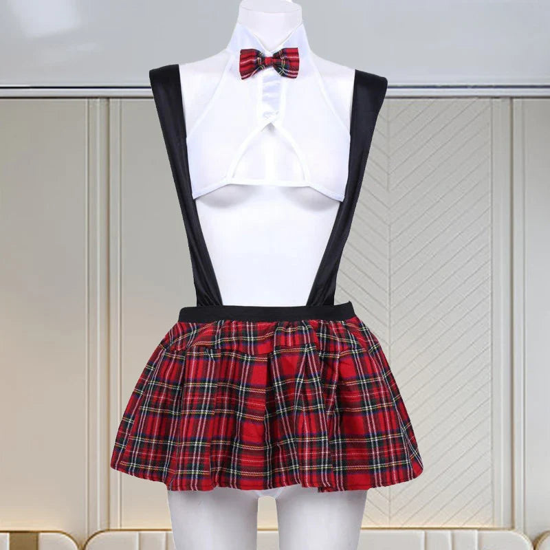 Toucheart Uniform Temptation Jumpsuit Cosplay Mesh Plaid Perspective JK Sex Suit Mesh Uniform Set