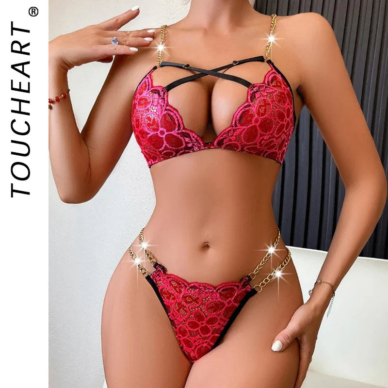 Toucheart Underwear Set Embroidered Lace Chain Heavy Craftsmanship Two-piece Set High-quality Lingerie Set