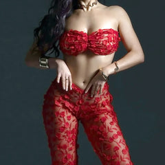 Toucheart Solid Color See-through Lace Slim Underwear Panty Flower Backless High Waisted Mesh Set