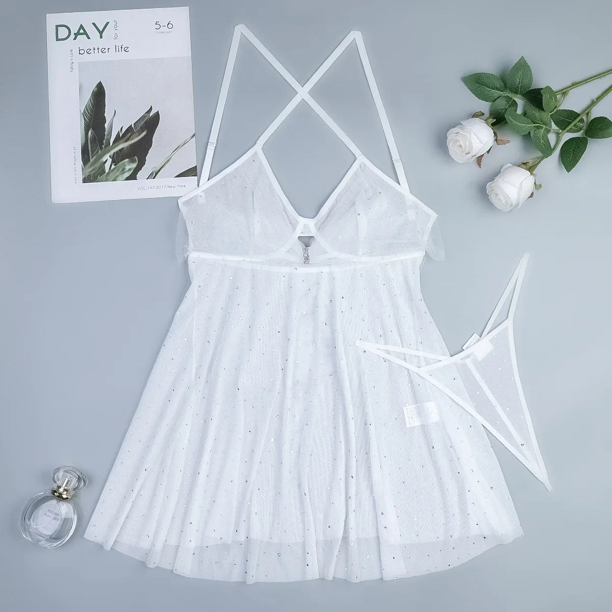 Toucheart Solid Color Suspender Skirt Perspective Thin Shoulder Sleeveless Slim Fit Belt Bow Mesh Backless Cute Versatile Skirt