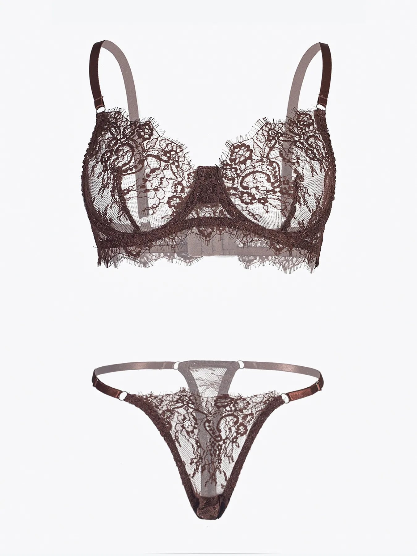 Toucheart Strapless Lace Spaghetti Strap See-through Underwear Exposed Navel Mesh Broken Flowers Set