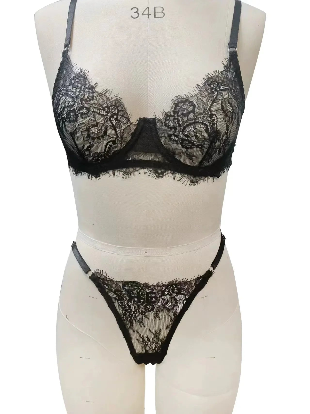 Toucheart Strapless Lace Spaghetti Strap See-through Underwear Exposed Navel Mesh Broken Flowers Set