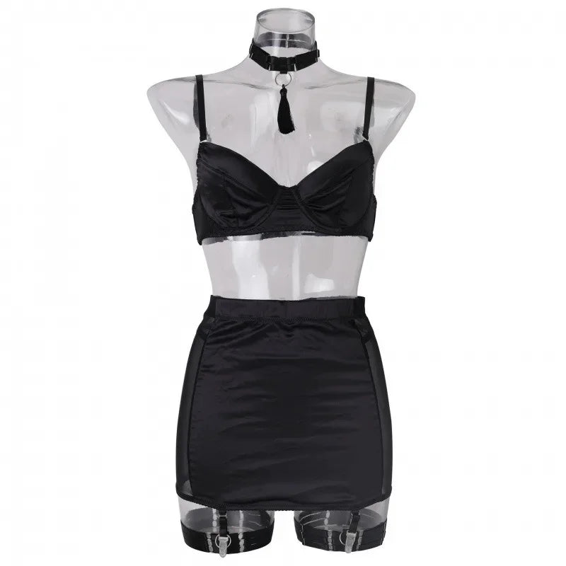 Toucheart Tight Mesh Underwear Set See-through Underwear Butt-covering Solid Color Underwear Body Shaping Split Set