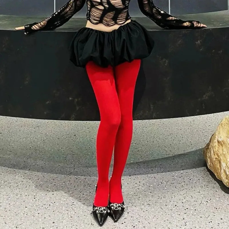 Toucheart Tights Leggings Bodycon Red See Through Lingerie Femme Pantyhose Slim Lace Stockings Lingerie