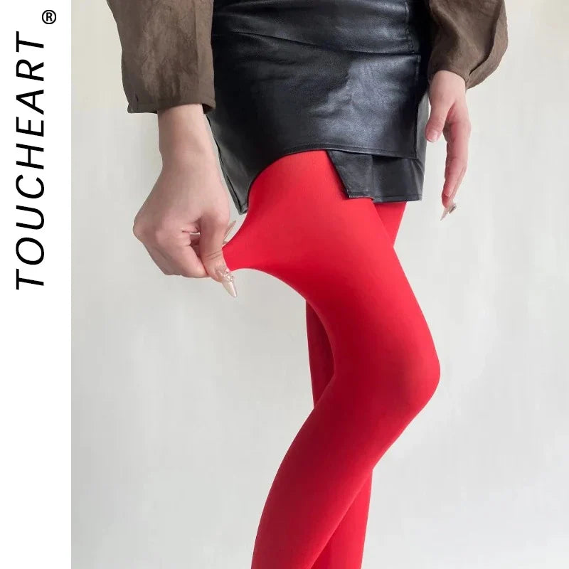 Toucheart Tights Leggings Bodycon Red See Through Lingerie Femme Pantyhose Slim Lace Stockings Lingerie