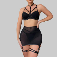 Toucheart Trendy Lingerie 4 Pieces Set Exotic Bra Eroctic Garter Underwear Set Mesh See-through Luxury Underwear