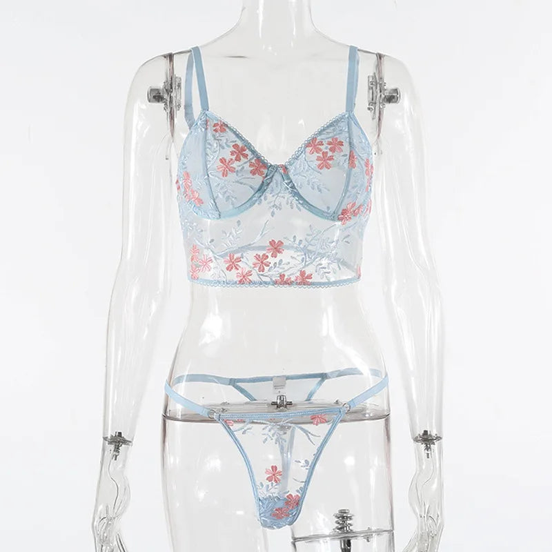 Toucheart Lace See-through Underwear Panty Embroidery Floral Super Stretchy Underwear Set