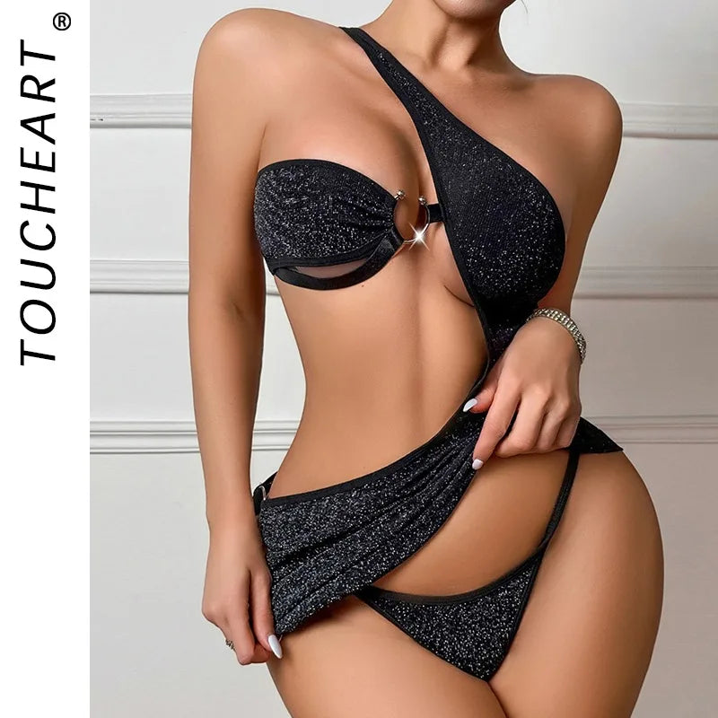 Toucheart Style Bodysuit Panty Cross-shoulder Strap Ring Buckle Set BacklessLingerie