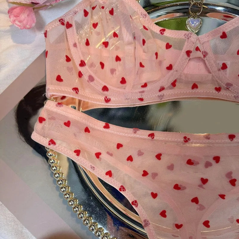Toucheart Lace Lingerie Panty2PCS Love Set Slim Plunge Spaghetti Strap Mesh Private Adult Suit