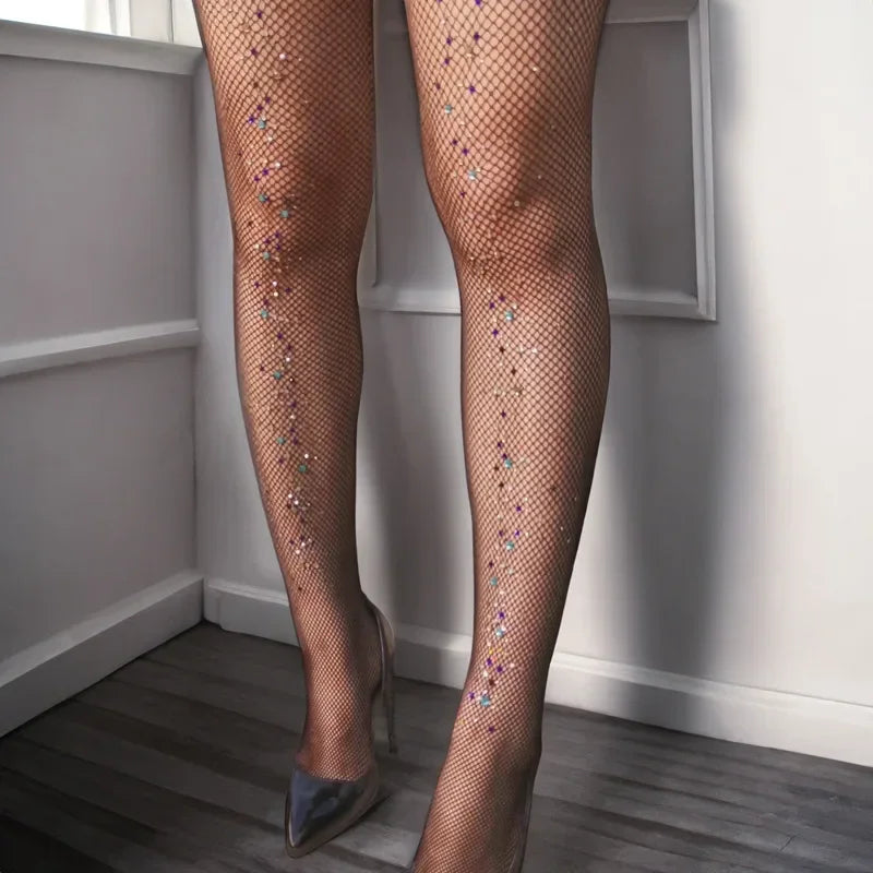 Toucheart Stockings Colorful High Elastic Water Diamond Pantyhose Diamond Mesh Stockings Pantyhose