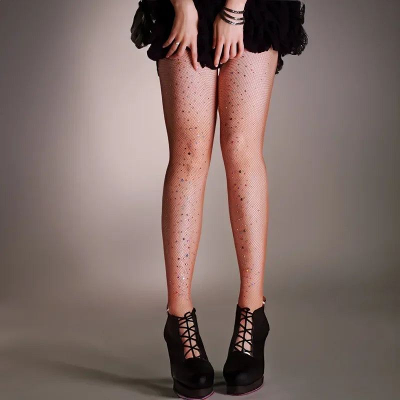 Toucheart Stockings Colorful High Elastic Water Diamond Pantyhose Diamond Mesh Stockings Pantyhose