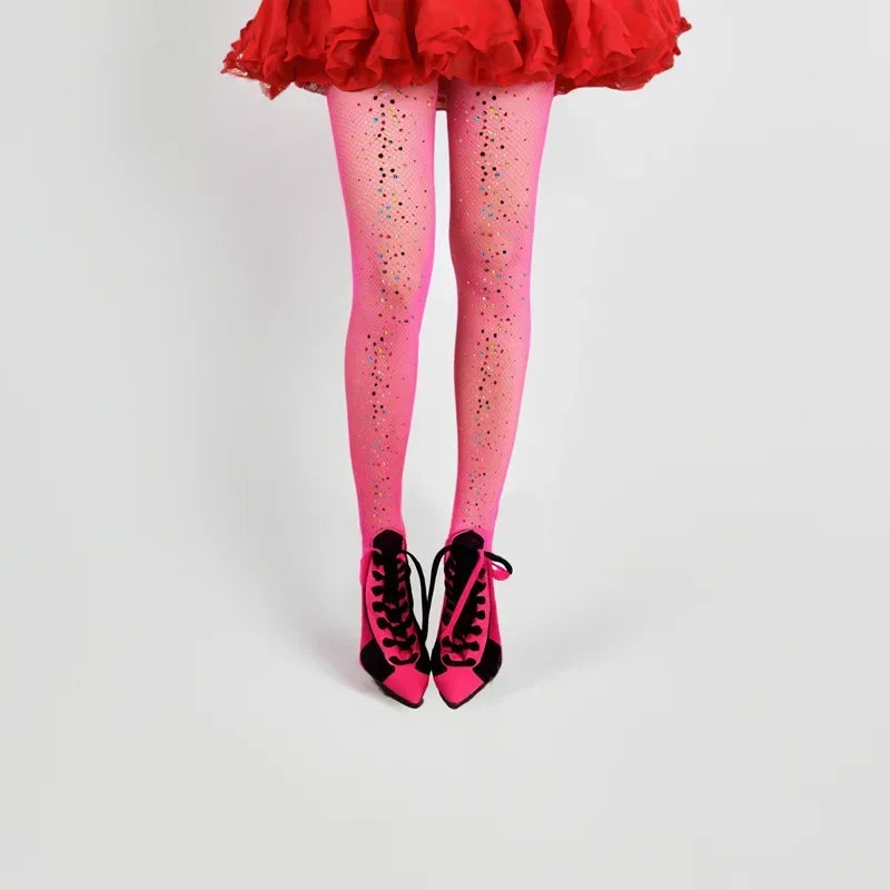 Toucheart Stockings Colorful High Elastic Water Diamond Pantyhose Diamond Mesh Stockings Pantyhose