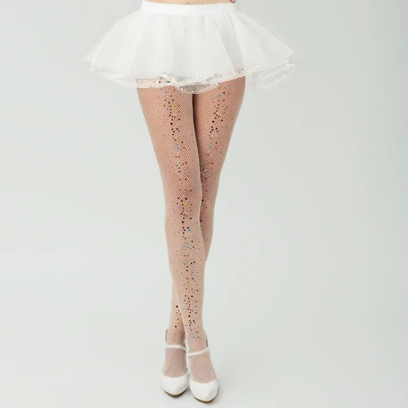 Toucheart Stockings Colorful High Elastic Water Diamond Pantyhose Diamond Mesh Stockings Pantyhose