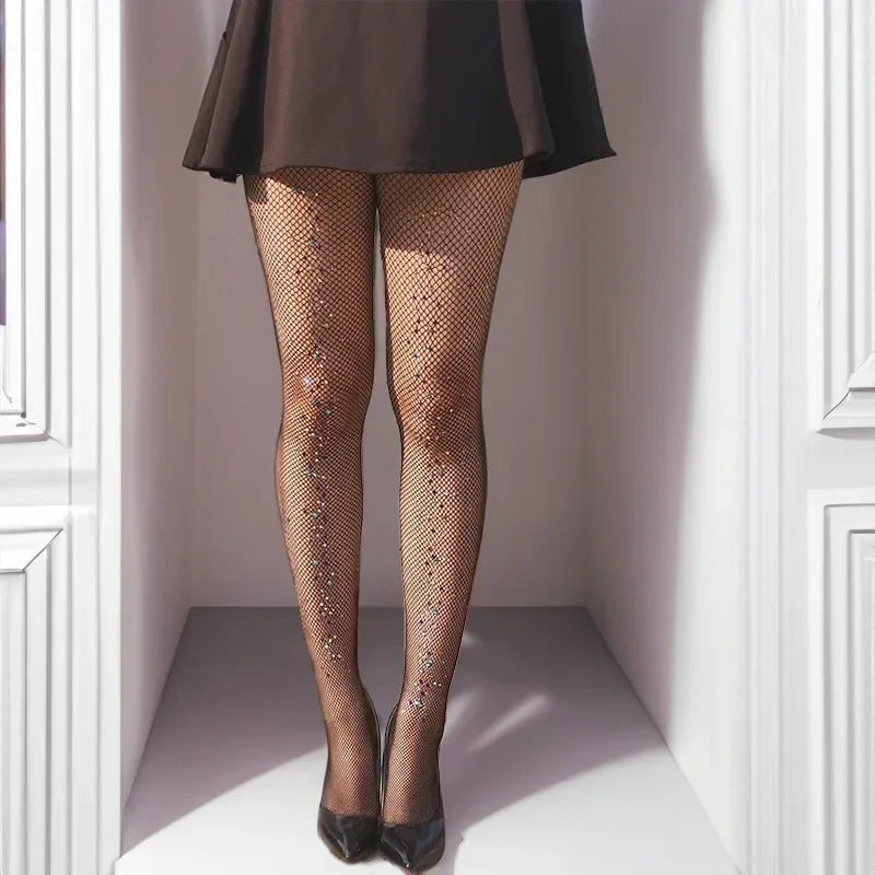 Toucheart Stockings Colorful High Elastic Water Diamond Pantyhose Diamond Mesh Stockings Pantyhose