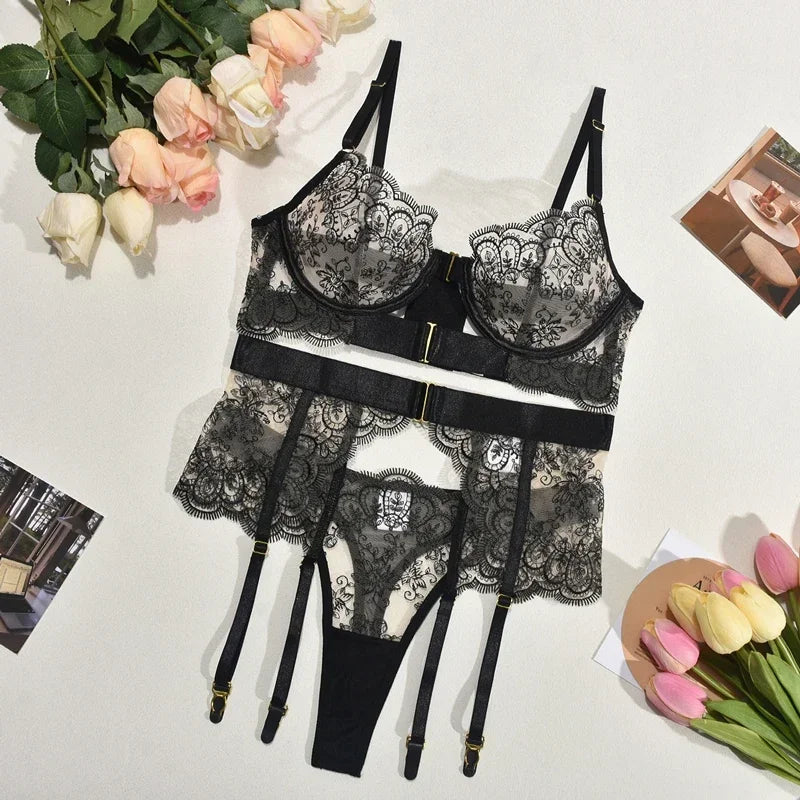 Two-piece Set G-string Transparent Underwear Lolita Romantic Lingeries Set Bra and Panties Sets Lingerie