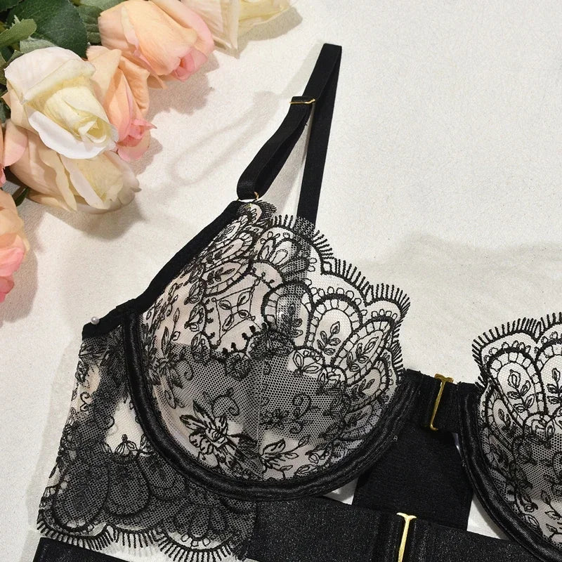 Two-piece Set G-string Transparent Underwear Lolita Romantic Lingeries Set Bra and Panties Sets Lingerie
