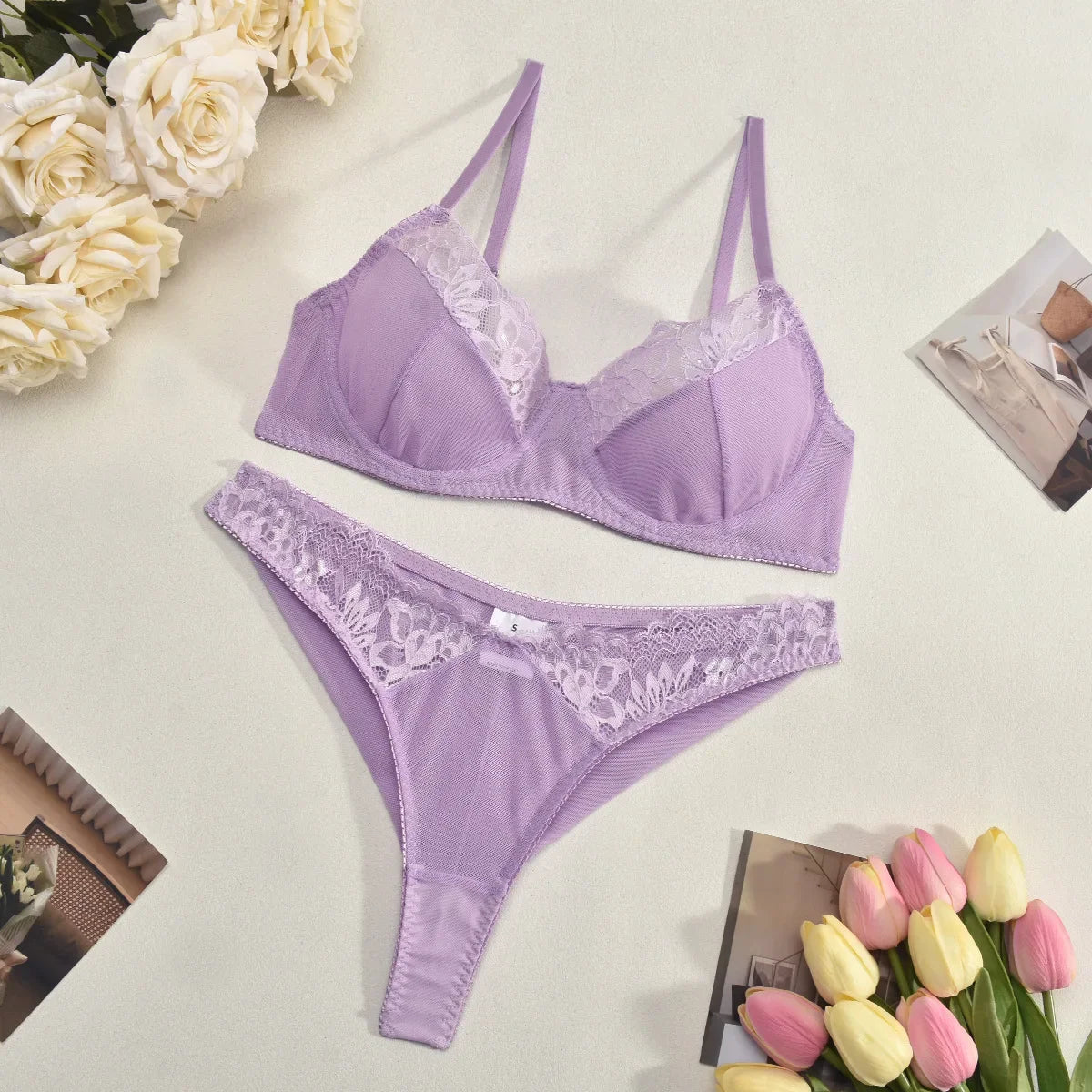 Underwear Set Lingerie Super Bra and Panties Sets Attractive Chest Bras Pyjama-sets Thong Vs