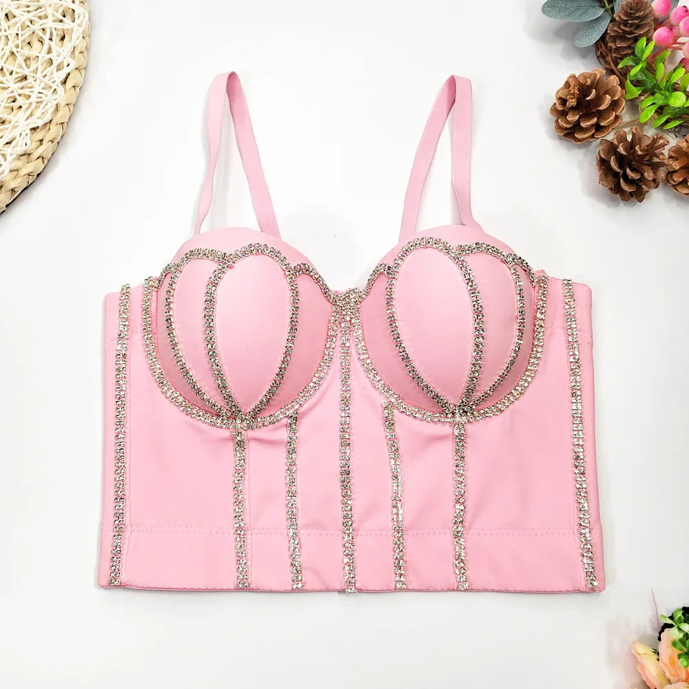 Visivane Diamond Sequin y2k Tank Top Shaper Blusa Camis Corset  Streetwear Bra Shirt Crop Tops