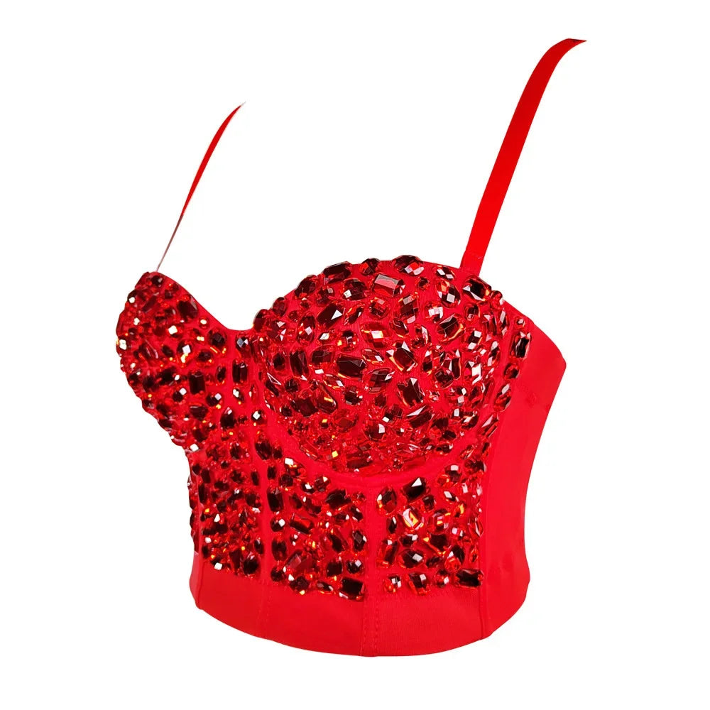 Visivane Diamond Sequin y2k Tank Top Shaper Blusa Camis Corset  Streetwear Bra Shirt Crop Tops