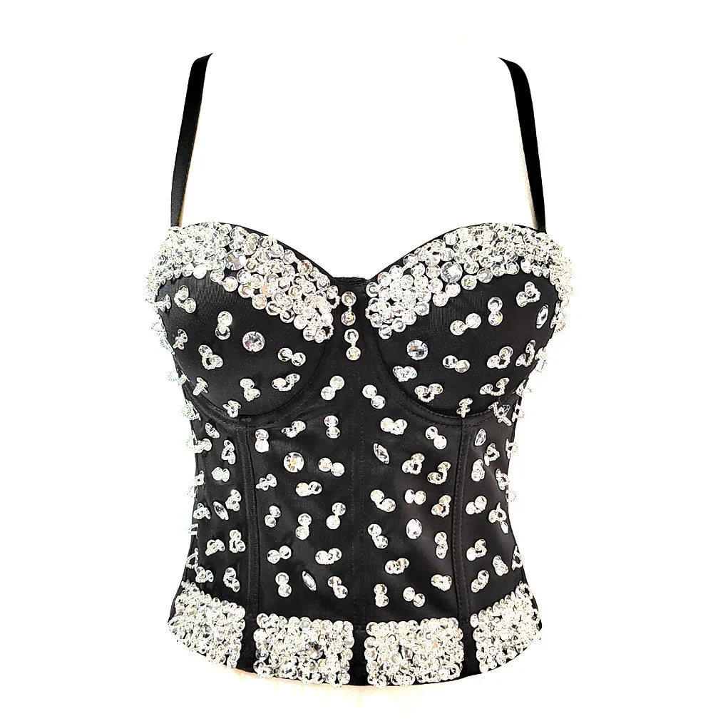 Visivane Diamond Sequin y2k Tank Top Shaper Blusa Camis Corset  Streetwear Bra Shirt Crop Tops