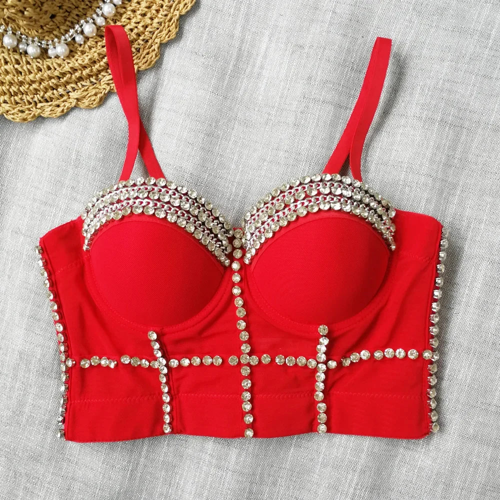 Visivane Diamond Sequin y2k Tank Top Shaper Blusa Camis Corset  Streetwear Bra Shirt Crop Tops