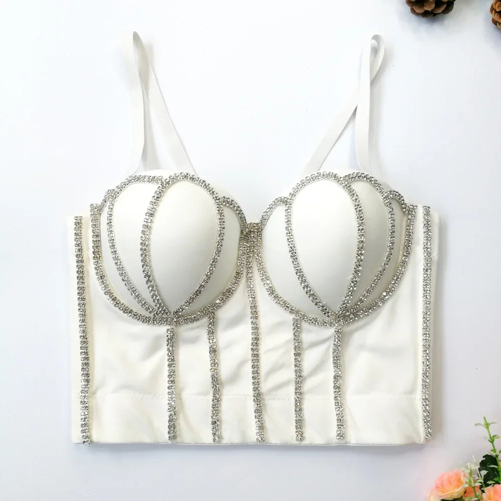 Visivane Diamond Sequin y2k Tank Top Shaper Blusa Camis Corset  Streetwear Bra Shirt Crop Tops