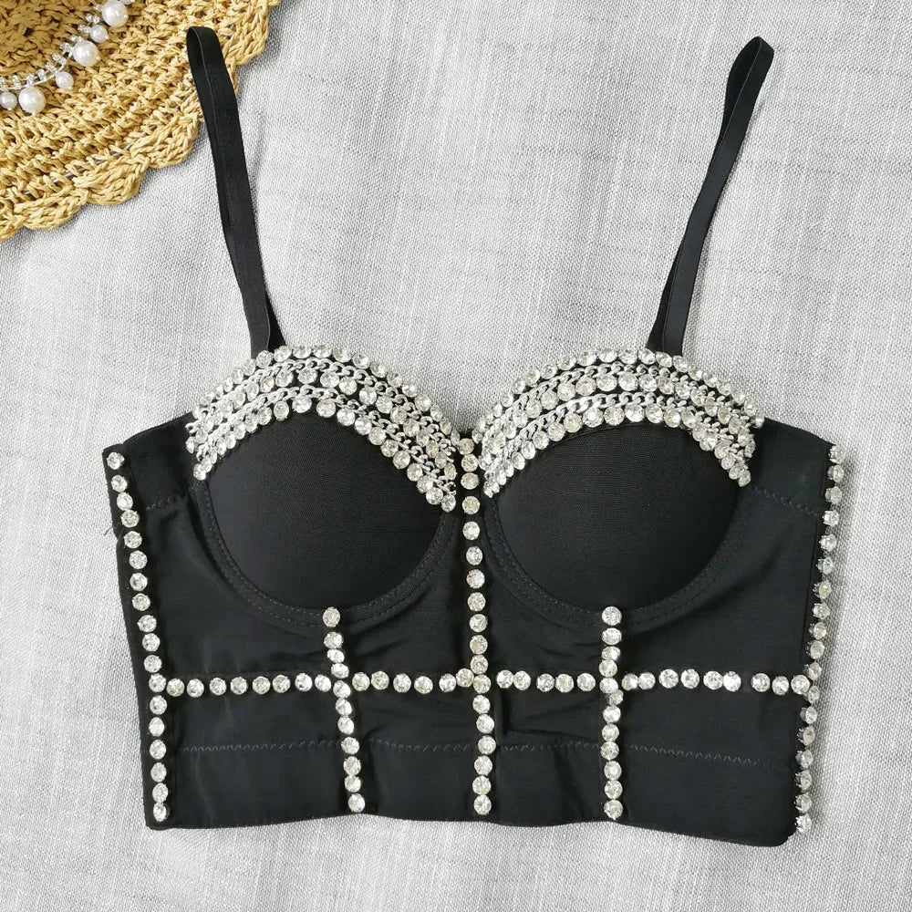 Visivane Diamond Sequin y2k Tank Top Shaper Blusa Camis Corset  Streetwear Bra Shirt Crop Tops