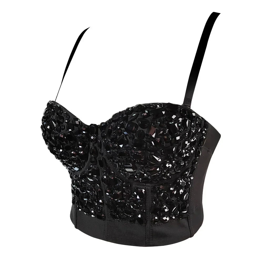 Visivane Diamond Sequin y2k Tank Top Shaper Blusa Camis Corset  Streetwear Bra Shirt Crop Tops